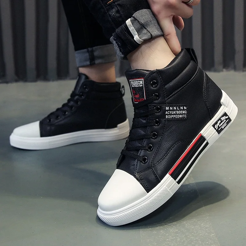 Plush White Shoes For Men Winter High Top Leather Sneakers Male Waterproof Booties Man Teen Boys Fashion Trainer Sports Shoes