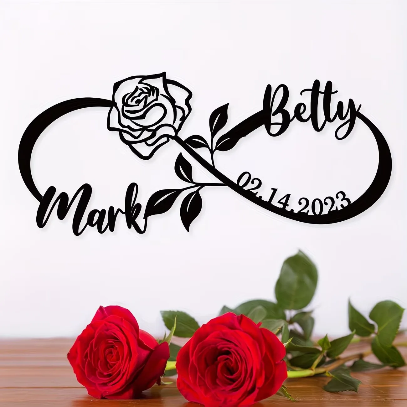 Custom Infinity & Rose Metal Wall Art - Engagement & Wedding Gift, Heart-Shaped Home, for Valentine's Day, Romantic Home Decor