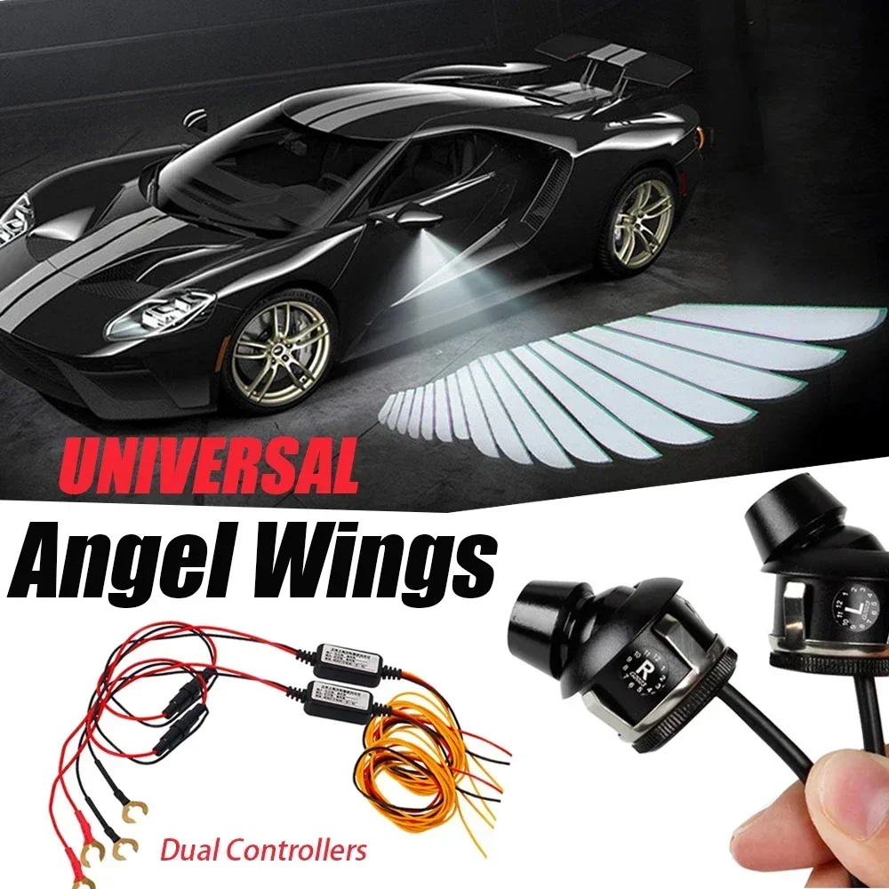 Angel Wing LED Light For Car Motorcycle Rearview Mirror Universal Decoration Lights Accessories Welcome Door Projection Lamp