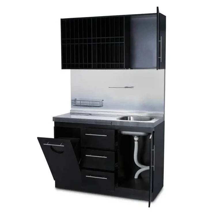 Hair Salon Black Custom Cabinet MDF Shampoo Color Bar Cabinet Station