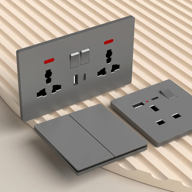 Grey UK Wall Switch Universal Switch Premium Two-Way Wall Switch Socket Ultra-Slim Minimalist Design Classic Standard Panel