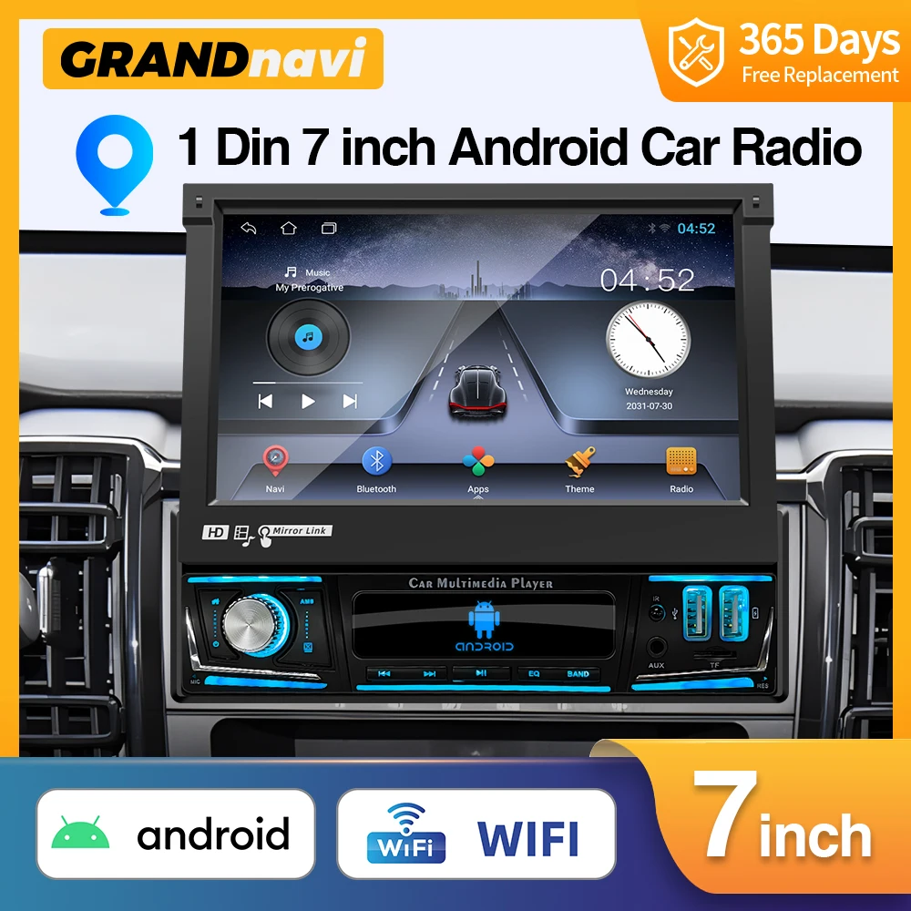 

1DIN 7-дюймовый Android 13 автомобильный стерео Мультимедийный Плеер ручной выдвижной экран Mirrorlink AUX Bluetooth приемник USB быстрая зарядка