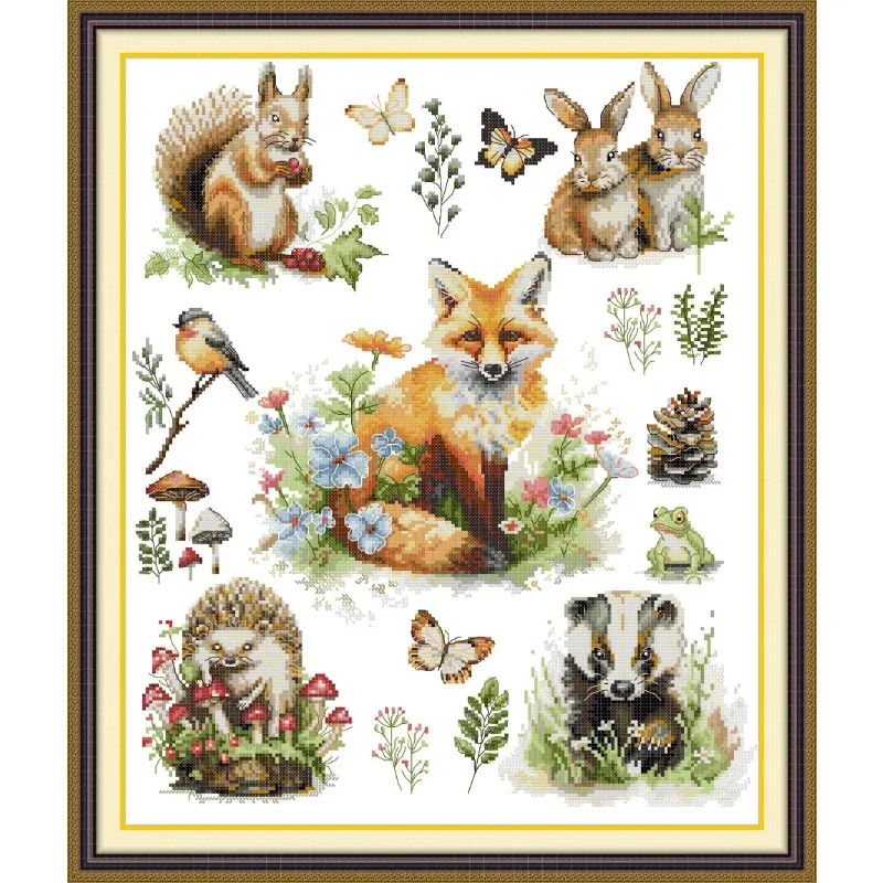 

Joy Sunday Pre-printed Cross Stitch Kit Easy Pattern Aida Stamped Fabric Embroidery Set-Forest Animals