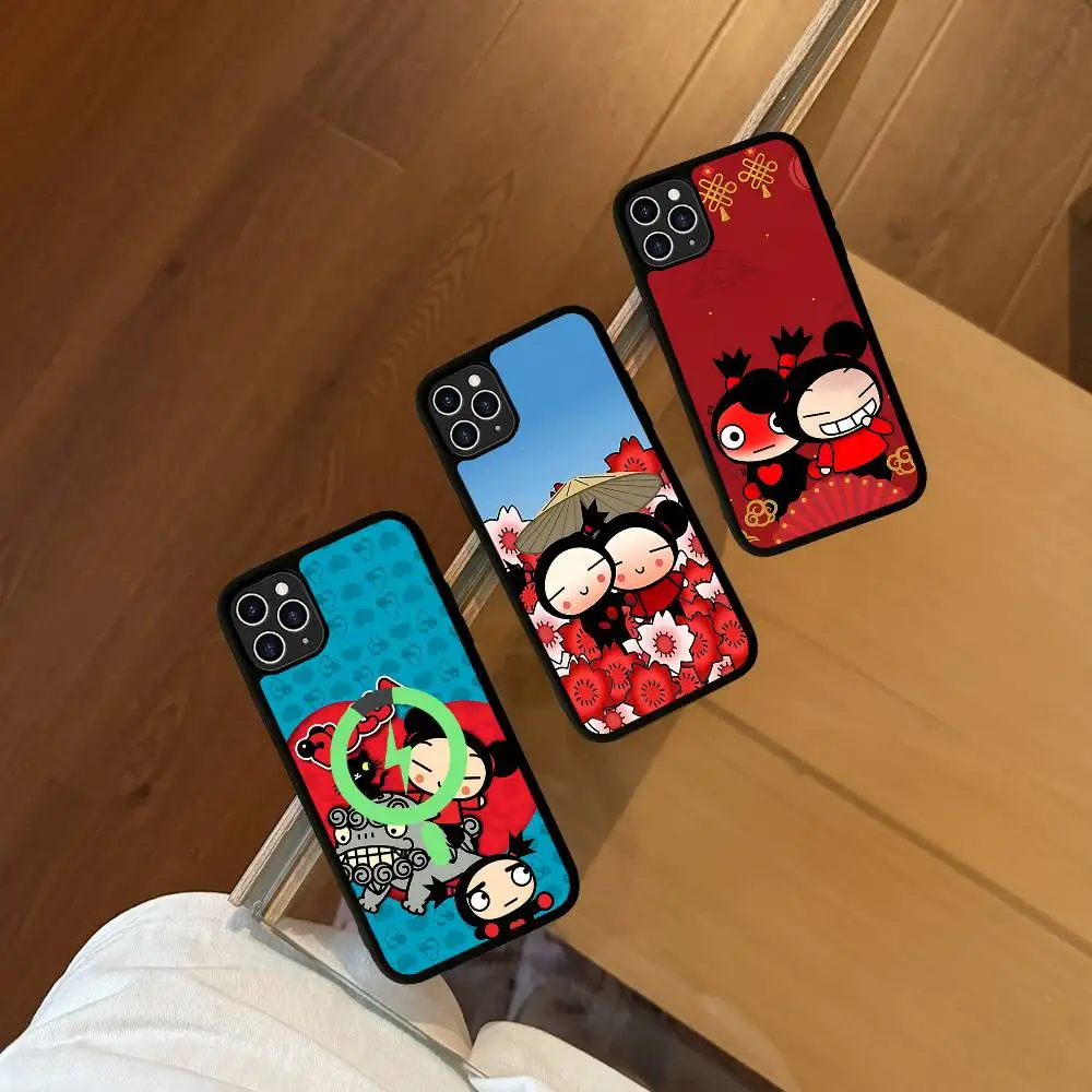 

Cute Cartoon Pucca Garu For Magsafe Magnetic Phone Case Wireless PC+TPU For IPhone 11 12 13 14 15 16 17 Pro Max Plus