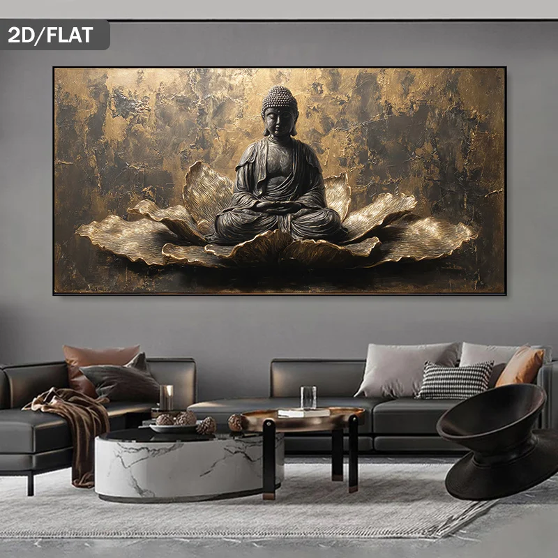 

1pc Modern Abstract Buddha Lotus Flower Wall Art Buddhist Meditation Painting for Living Room Canvas Poster No Frame, 2D Flat