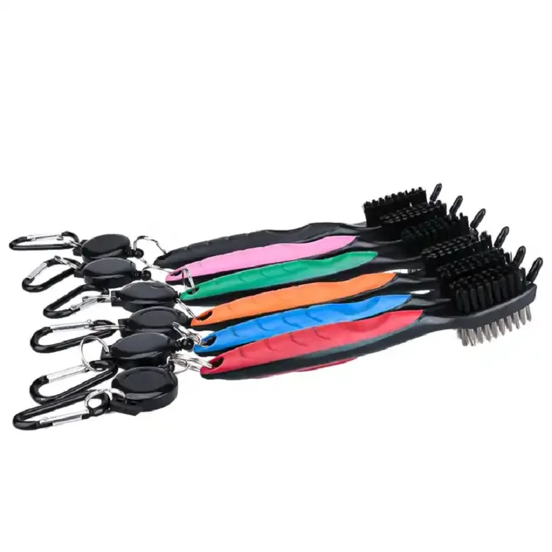 19cm Plastic Golf Cleaning Brush Golf Accessories Double Side Golf Nylon Steel Brush With Easy To Pull Buckle