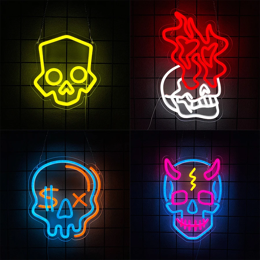 Skeleton Led Neon Sign, Used For Wall Decor, Usb Powered, Bedroom Game Room Man Cave Club Party Wall Lamp, Halloween Gift.