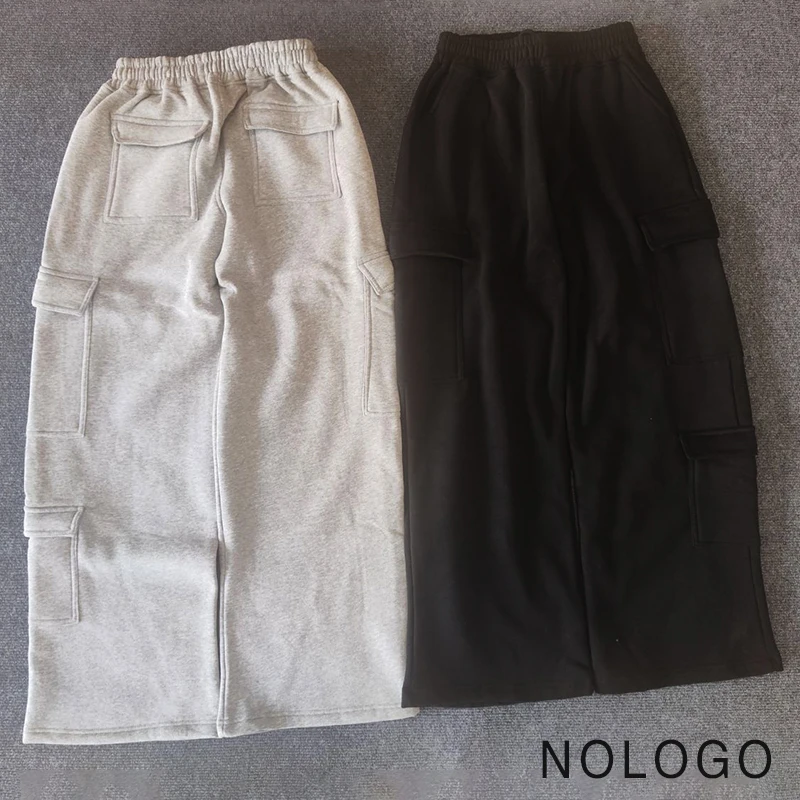 

Solid Color American Style Work Men's Casual Pants Multiple Pockets Pants Women Low Waist Belted Straight Leg Wide Leg Pants