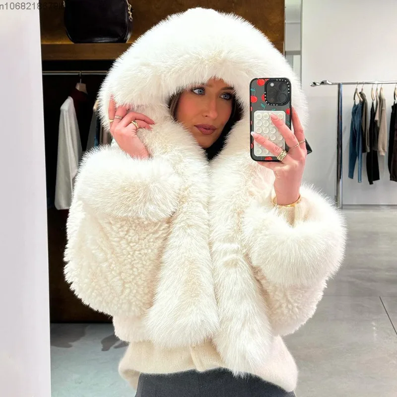 Autumn And Winter New Faux Fur Hooded Jacket For Women's Fashion Trend Short Style Cotton Jacket Thick Warm Niche Versatile Coat