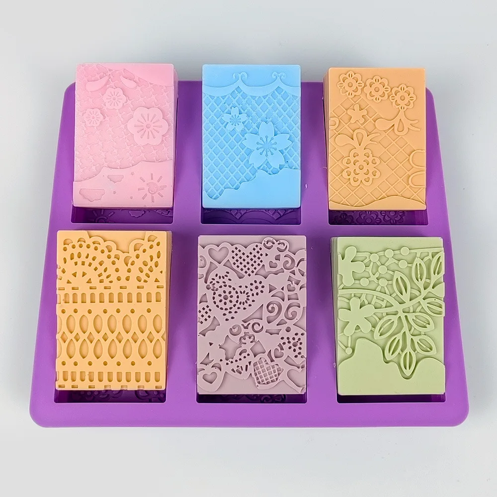 Rectangle Lace Pattern Silicone Soap Mold Flower Pattern Soap Mold DIY Handmade Dessert Cake Aromatherapy Candle Making Mould