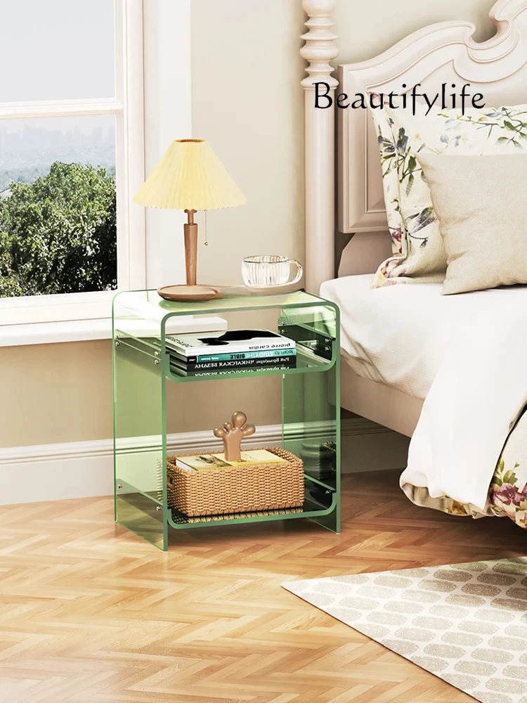 

Acrylic Bedside Table Modern Minimalist Sofa Side Table Small Bedside Storage Storage Cabinet Double-Layer Transparent