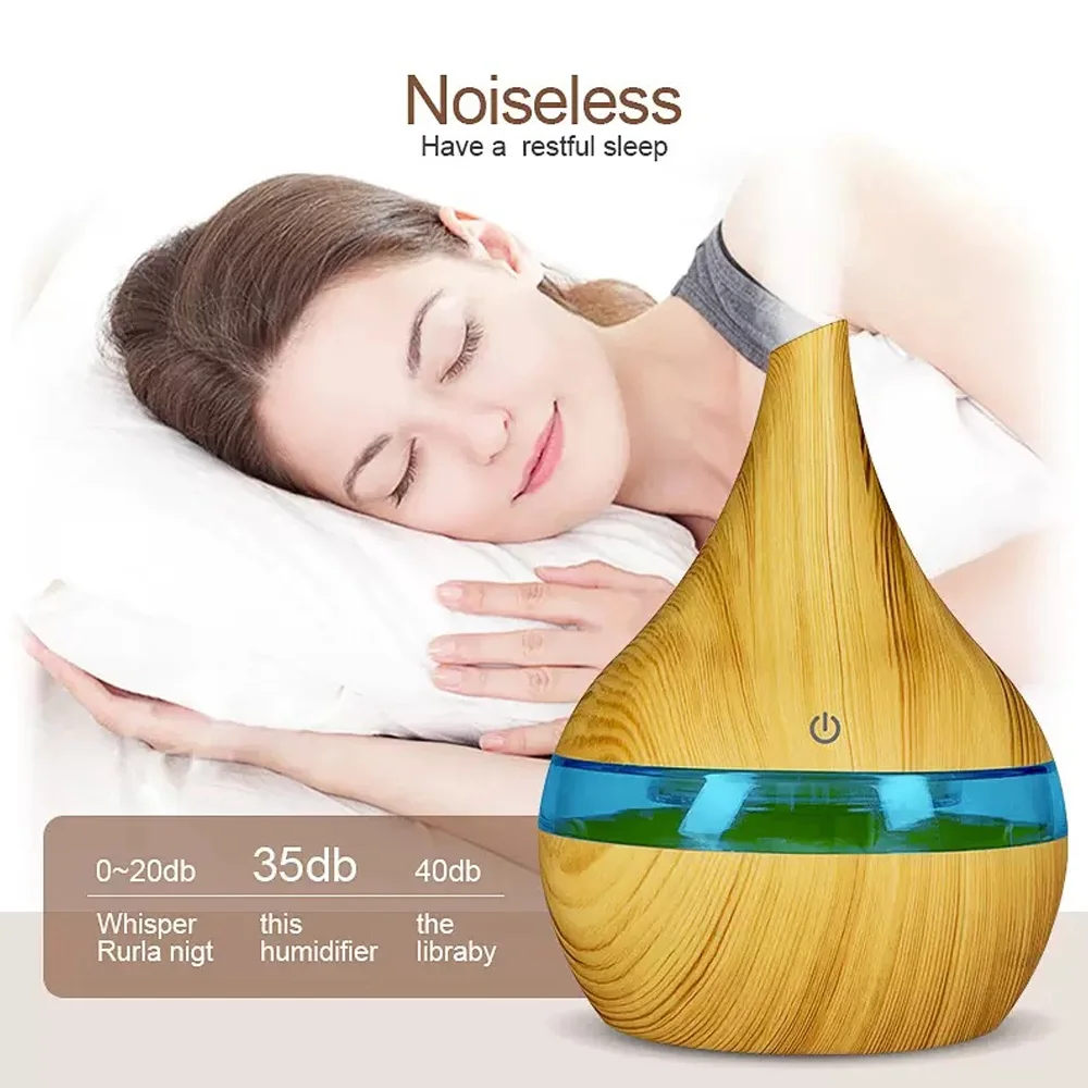 Ultra Quiet Humidifier 300ml USB Aromatherapy Diffuser with 7-Color LED Night Light & Remote Control for Bedroom and Office