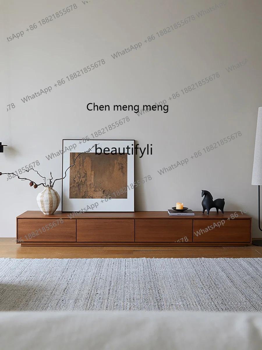 X Modern Minimalist Solid Wood TV Cabinet Coffee Table Living Room Wabi-Sabi Style Old Elm Wood Floor-standing