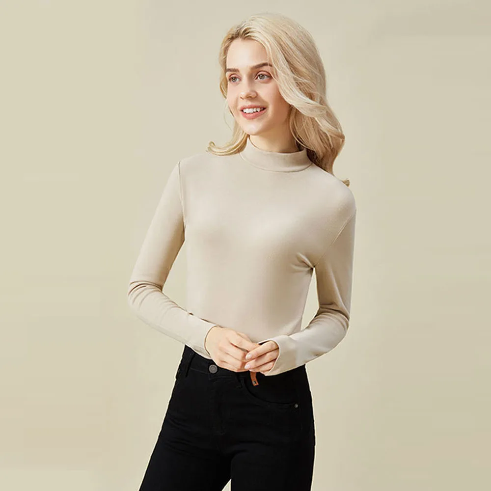 Dames Hoge Kwaliteit Winter Tops Blouse Lange Mouw T-Shirts Ondershirts Thermiek Halve Coltrui Pullovers Trui Voor Vrouwen