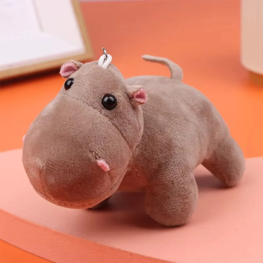 Stuffed Plush Animals Toys Jungle Lion/Elephant Tiger/Giraffe 10cm Hippo Plush Keychain Pendant Cute Cartoon Leopard