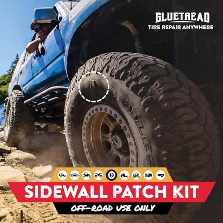 GlueTread External Patch Kit - for Tubel Tires - No Need to Remove Tire - Kit Includes Enough Material to Patch 4 Tires - ATV S