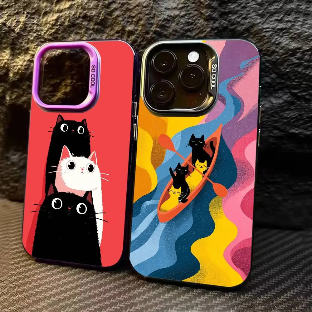 

cute black cat Phone Case For iPhone 17 16 15 14 13 12 11 Pro Max Plus Silver Matte Black Cover