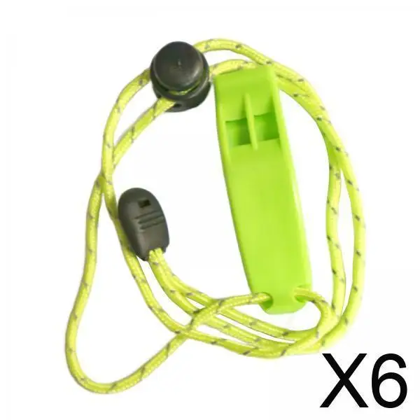 

6xRope Whistle with Lanyards Soft Keychain Whistle for Outdoor Fishing Coaches Green