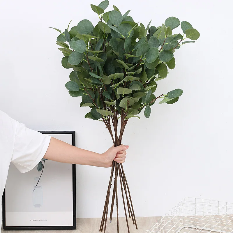 90cm Long Stem Eucalyptus Leaf 6 Forks Apple Leaf Silk Fake Plants for Home Decor Wedding Flower Arrangement Fake Tree Leaves