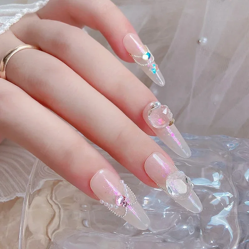 Transparente branco apontado fundo broca de cristal claro brilhante coração strass decorações da arte do prego ferramenta manicure acessórios diy