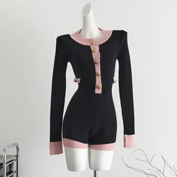 2024 New Fall Fashion Streetwear Knitted Playsuit Women Hotsweet Sexy Skinny Bodysuit Bodycon Slim Female Rompers Lady Jumpsuits