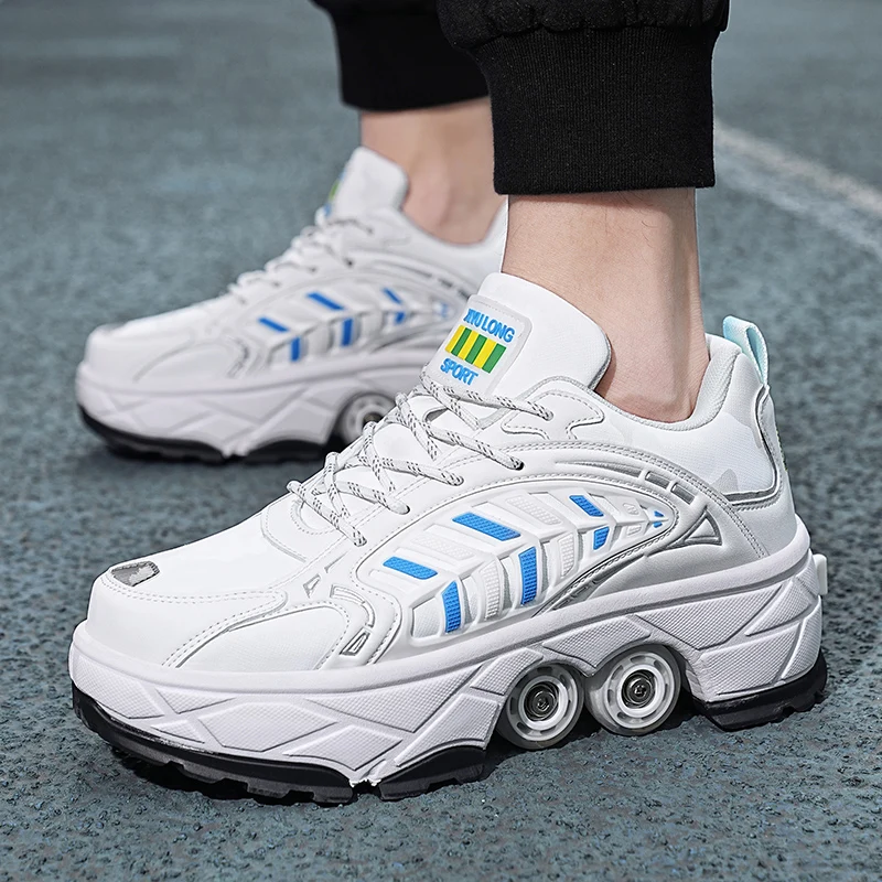2026 Unisex Roller Skates Large Four-Wheel Retractable Detachable Brake Deformation Shoes Comfort Lace Up Shoes For Kids