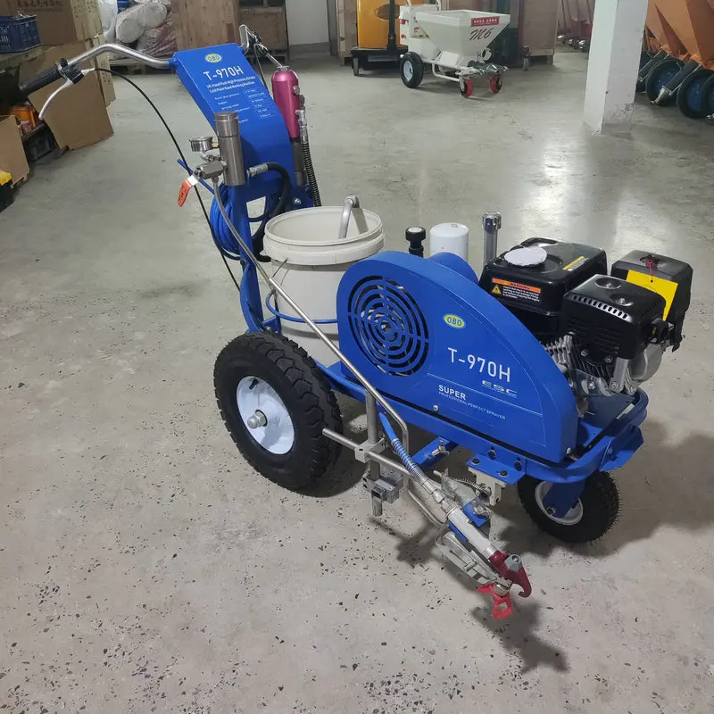 T-970H Hand Pushed Airless Cold Spray Road Line Marking Machine with Engine and Pump High Efficiency