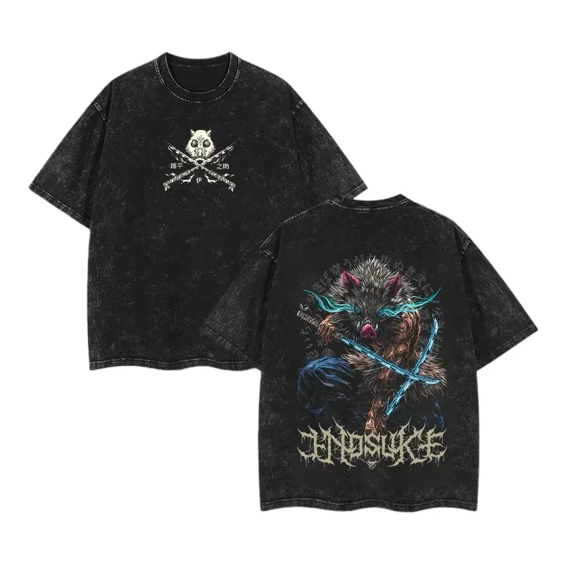 

25 Hot Anime New Fashion Top Inosuke Kyoujurou Nezuko Cute Printed T-shirt Men Women Classic Harajuku Male Washed Cotton Manga