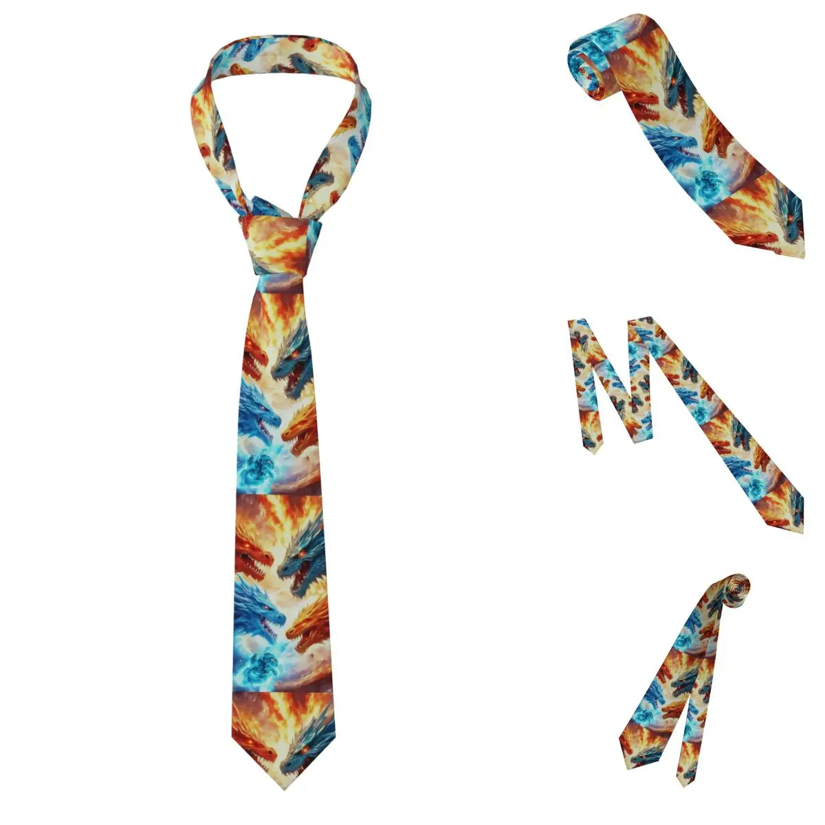 Colorful Mythical Dragon Print Necktie for Men Silk Polyester 8 cm Neck Ties Wedding Suits Tie Casual Gravatas