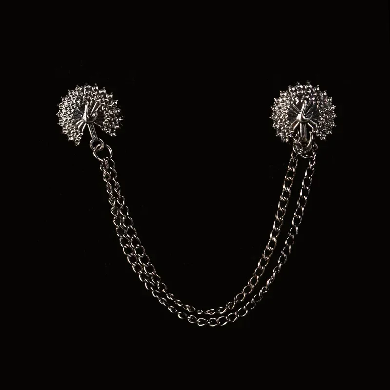 جديد خمر الطيور ستار بروش مع شرابة سلسلة الراين التلبيب دبابيس للرجال دعوى قميص شارة مجوهرات اكسسوارات #4