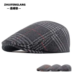 Fashion Hat Autumn Winter Wool Beret men's British Vintage Front Cap Plaid Cap Fashion Casual Newsboy Hat Old Cool Warm Party