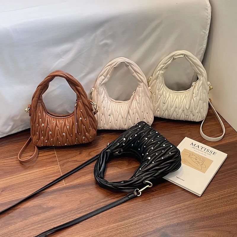 

​ ​ Доступная роскошная женская сумка через плечо 2025 года, винтажная мятая сумка-тоут, прочная искусственная кожа для ежедневного использования, легкая пригородная сумка ​