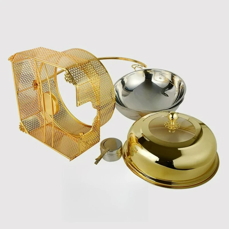 Factory Direct 2026 Golden Stainless Steel Buffet Furnace Hanging Cover Insulation Furnace Hotel Restaurant Buffy Furnace Alcoho