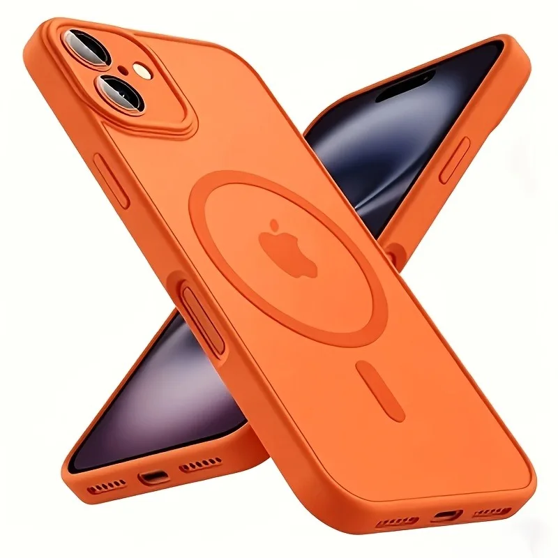 Capa Magnética Fosca Translúcida de Luxo com Protetor de Lente para iPhone 18 17 16 15 14 13 Pro Max Compatível com Carregador Sem Fio MagSafe
