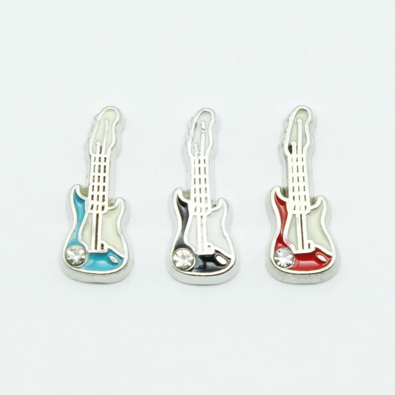 Hot Selling 20pcs/lot Mix Color Music Crystal Guitar Floating Charms Living Glass Memory Lockets DIY Jewelry Making Wholesale