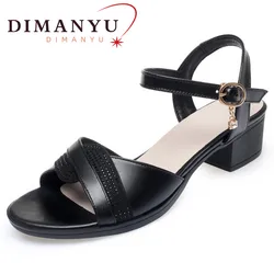 DIMANYU Women Genuine Leather Sandals  2024 Summer New Formal Women Shoes Large Size 41 42 Mid Heel Casual Sandals Ladies