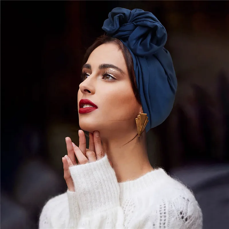 French Vintage Turban Hat Fashion Female Bandana Headband Women\'s Hair Cover Cap Ladies Head Wraps Muslim Headscarf Bonnet