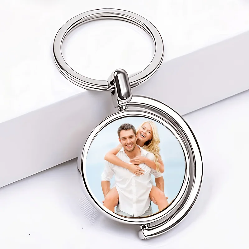 Custom Photo Keychain, Double-Sided Rotatable Metal Key Pendant, Can Be Used as a Gift for Parents' Day, Valentine's Day