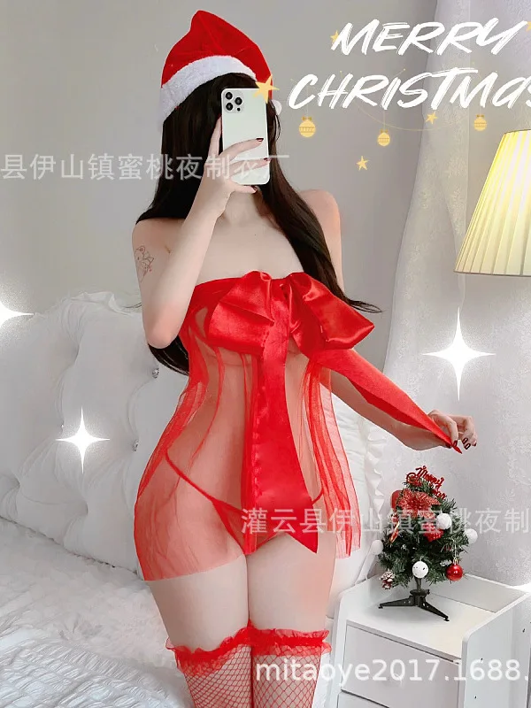 

Passion Mature Transparent Gentle New Japanese Uniform Sexy Mesh Perspective Bow Tie Wrapped Chest Dress Temptation Dress 8XK6