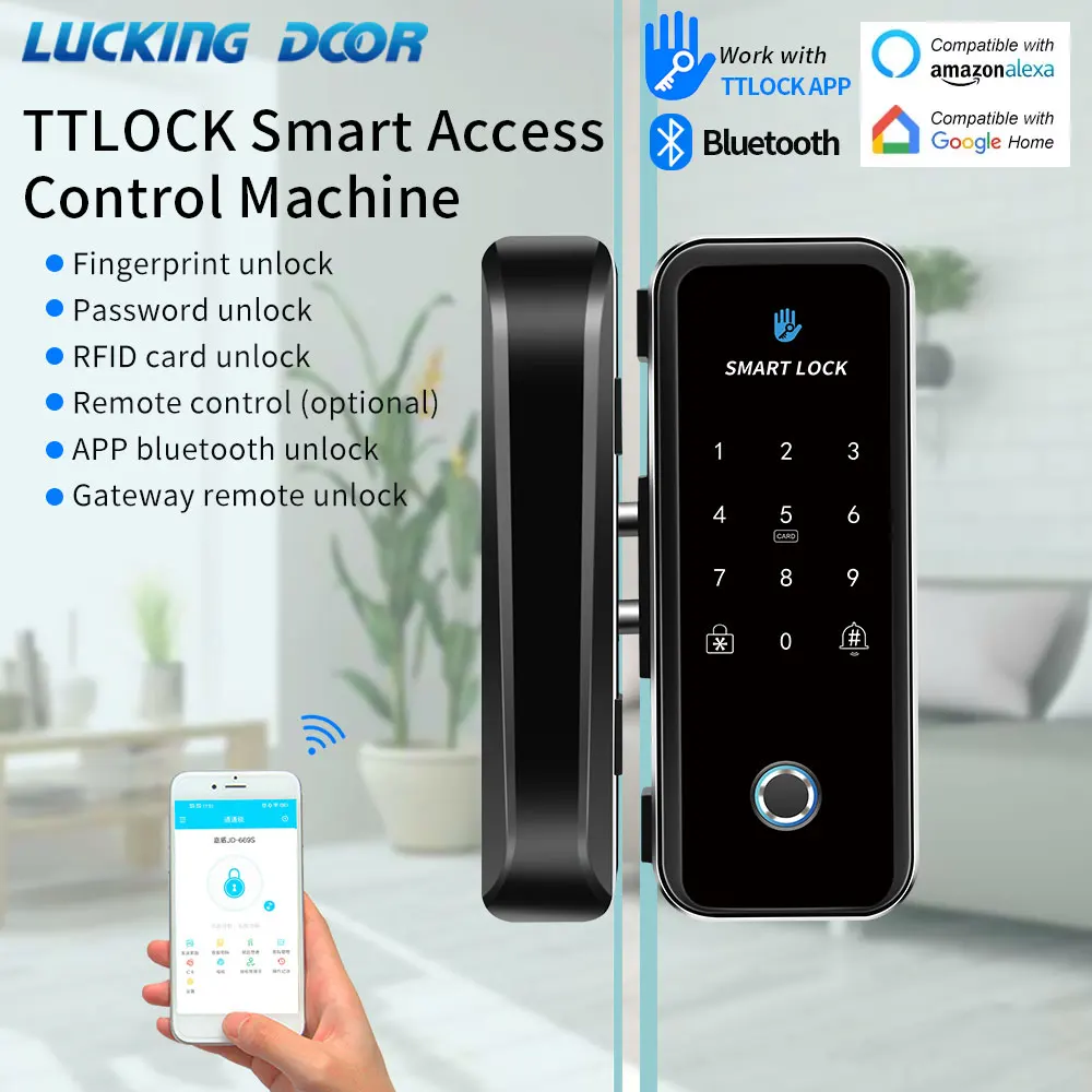 Manufacturer Direct Sales TTLOCK App Smart Office Intelligent Fingerprint Bluetooth WIFI Digital Glass Door Lock No Drilling