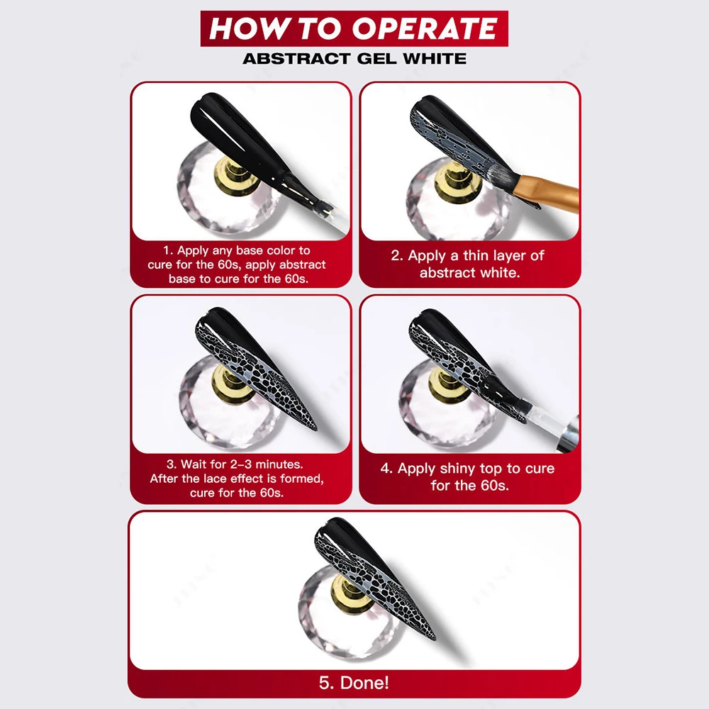 5 مللي المهنية أسود أبيض الدانتيل هلام مسمار البولندية ثقب شبكة تأثير ماجيك موجة هلام مسمار البولندية مسمار الفن نقع قبالة UV/LED جيل للأظافر