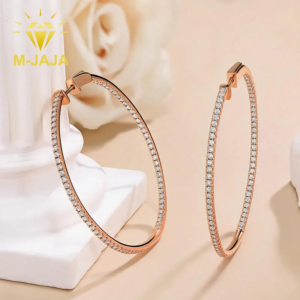 Moissanite Rose Gold 50mm Hoop Earrings for Women 925 Silver Inside Out Pave Diamond Big Earrings Sparkly Wedding Dainty Jewelry