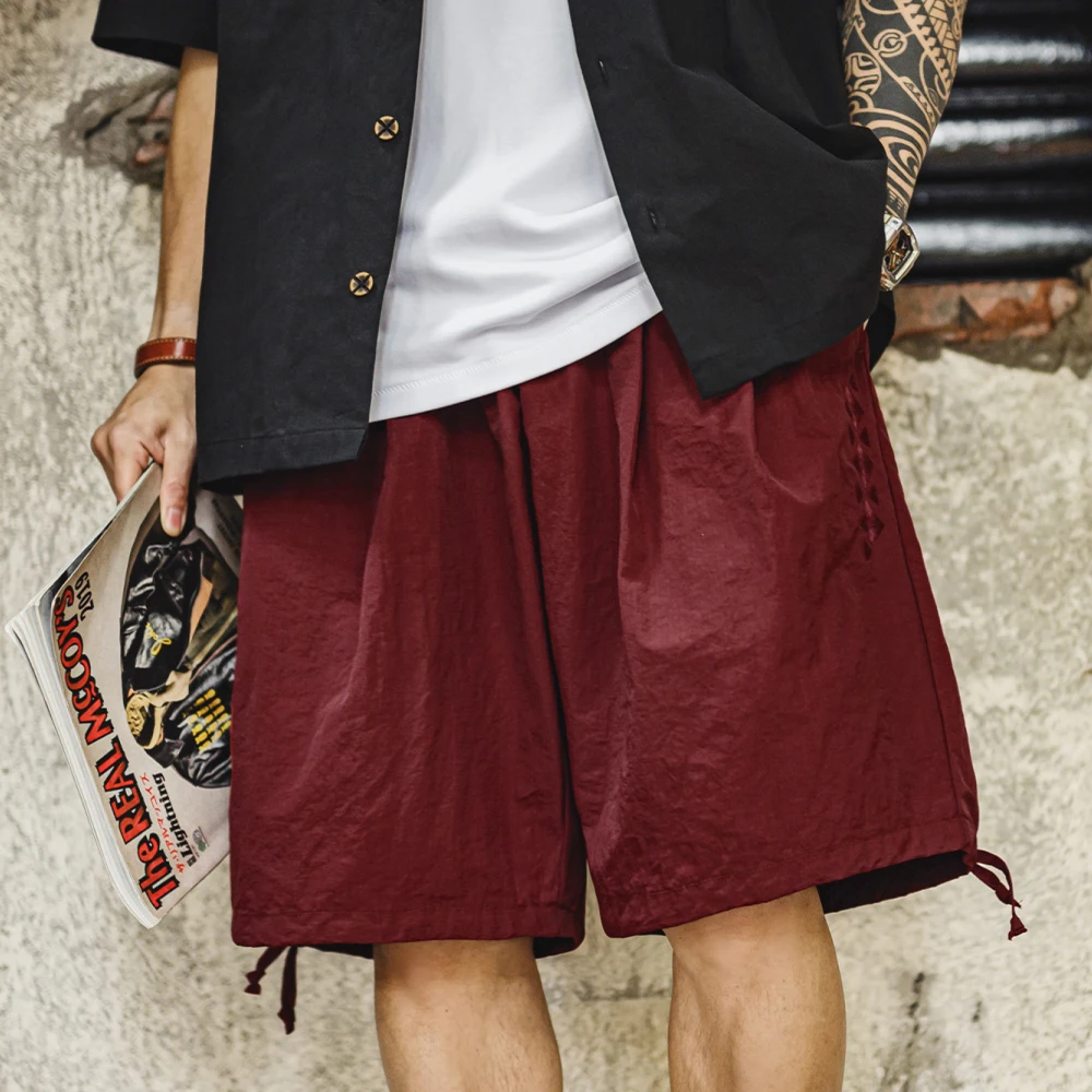 Maden Casual Navajo Embroidered Shorts Loose Fit Beach Thin Pants with Elastic Waist Pockets Cargo Short for Men's Summer Bottom