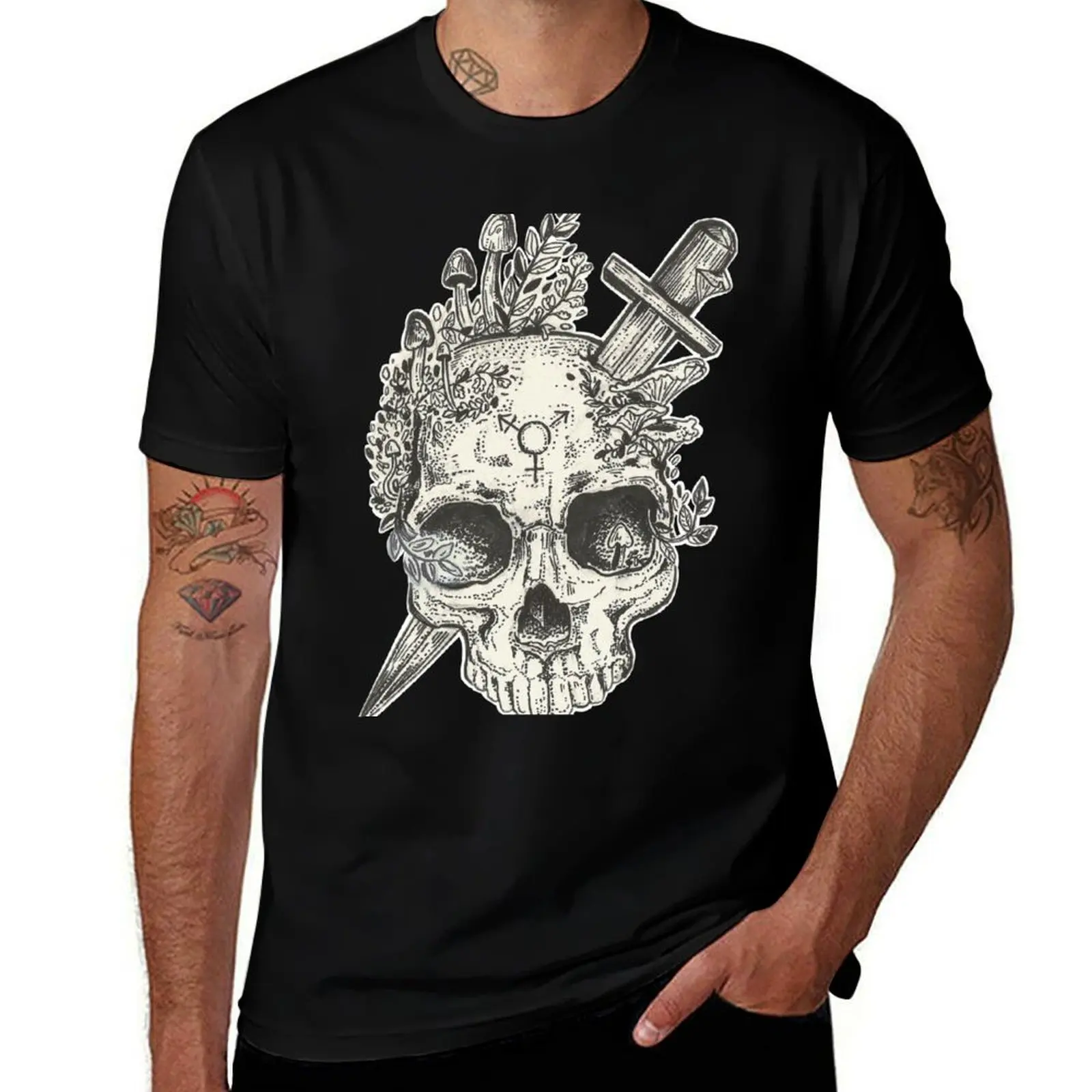 

trans skull and fungi T-Shirt cotton t shirts high quality funny t shirts man t shirts for man graphic funny T-Shirt