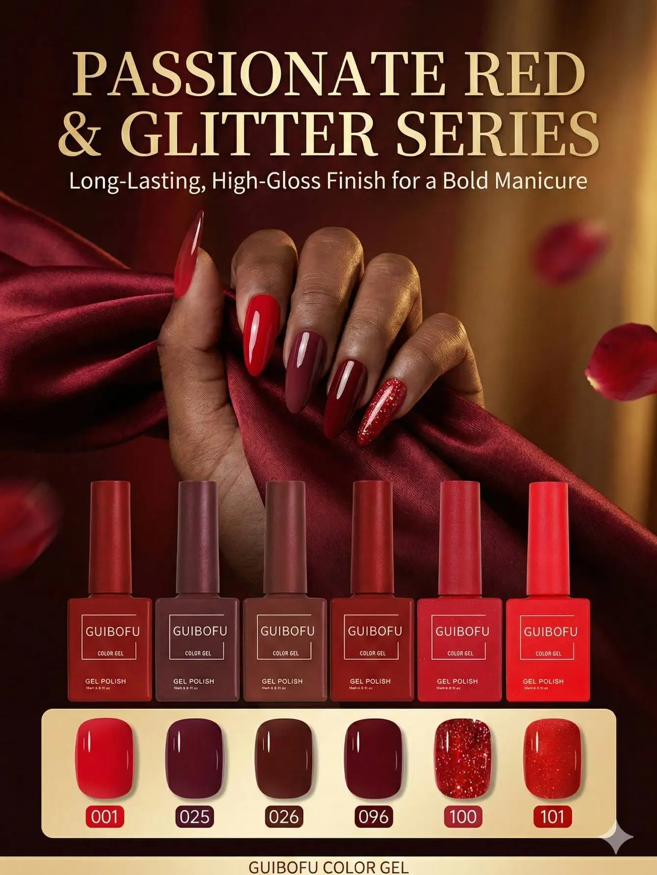 6PCS/set 15ml classic red set wine red glitter for Christmas Valentine's Day wedding party nail art soak off UV LED gel polish