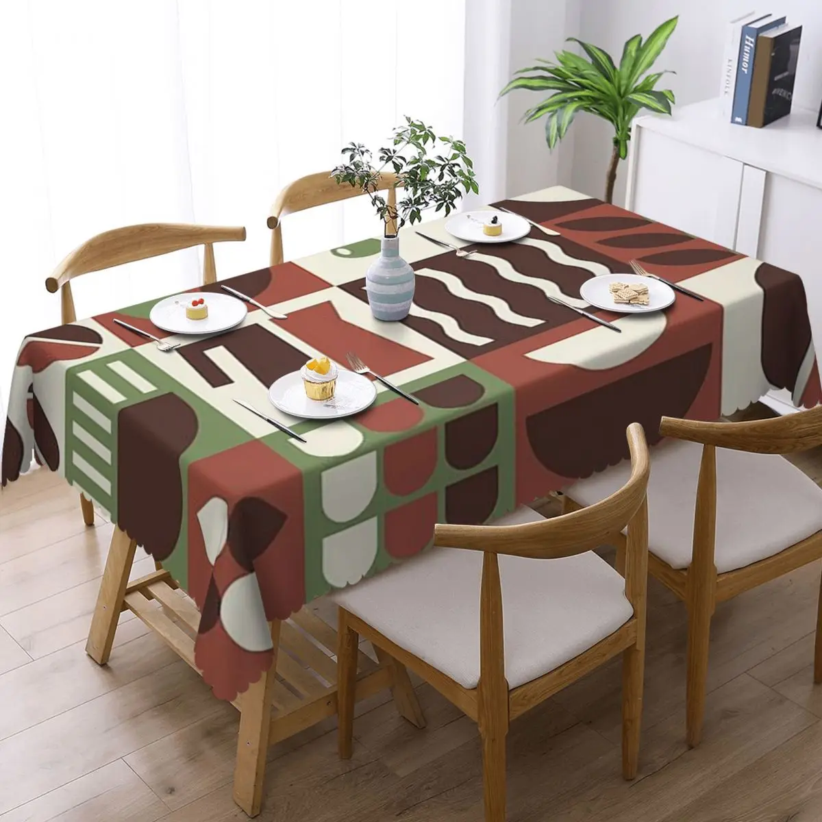 Coffee Drink Abstract Geometric Pattern Custom Rectangular Tablecloth Oilproof Table Cover for Dining Events Table Cloth