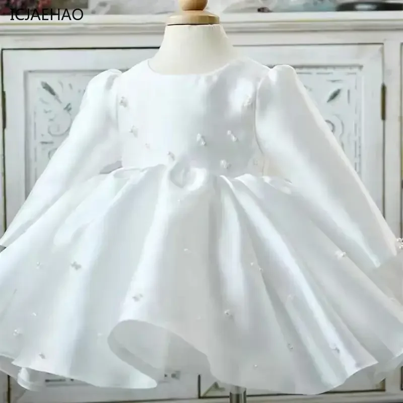 2024 Elegant Beading White Christening Birthday Infants Bridesmaid Dresses For Baby Kids Matching Flower Girl Dresses Vestido