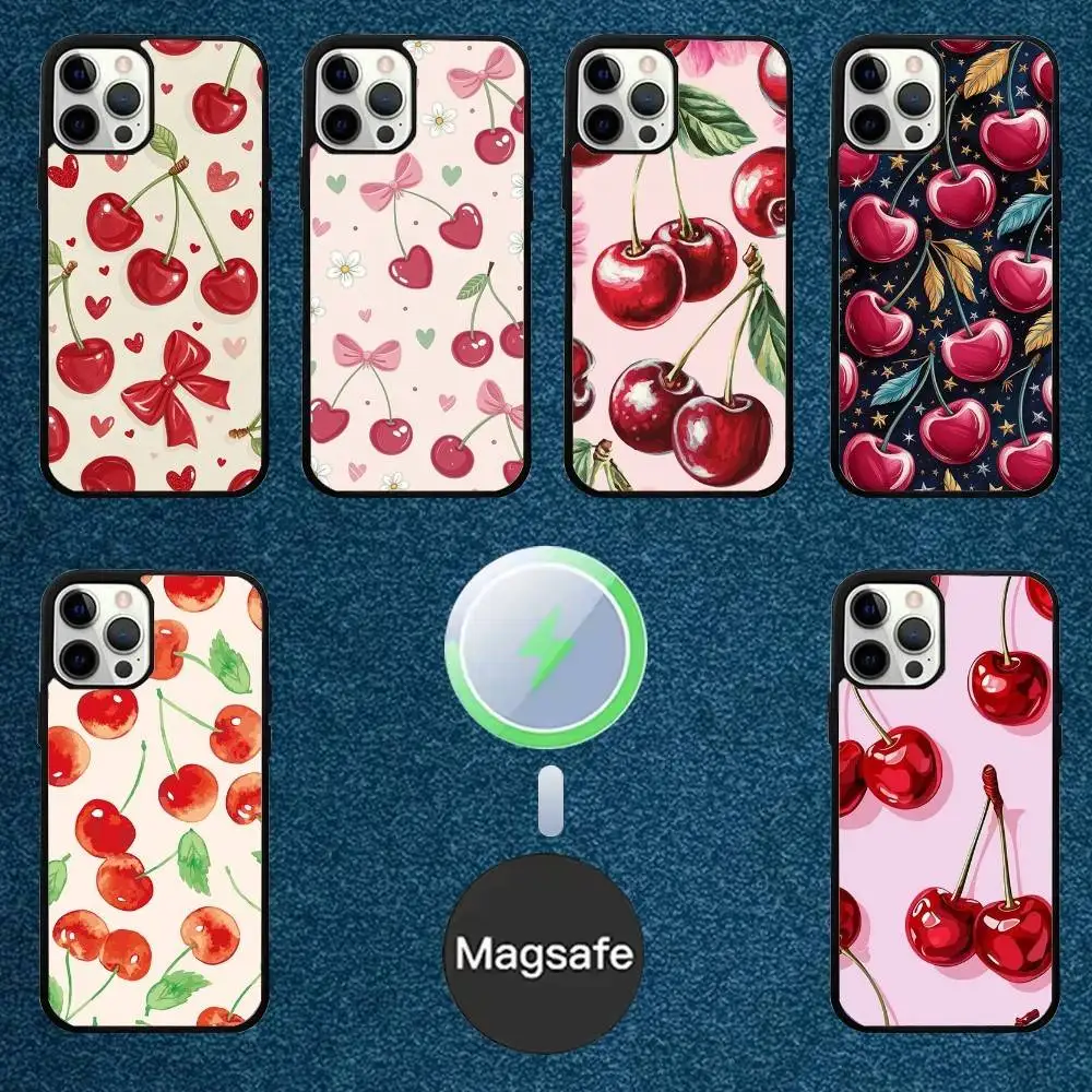 

Red Cherry Phone Case For iPhone 16,15,14,13,12,11,Plus,Pro,Max Mini Magsafe Magnetic Wireless Charging