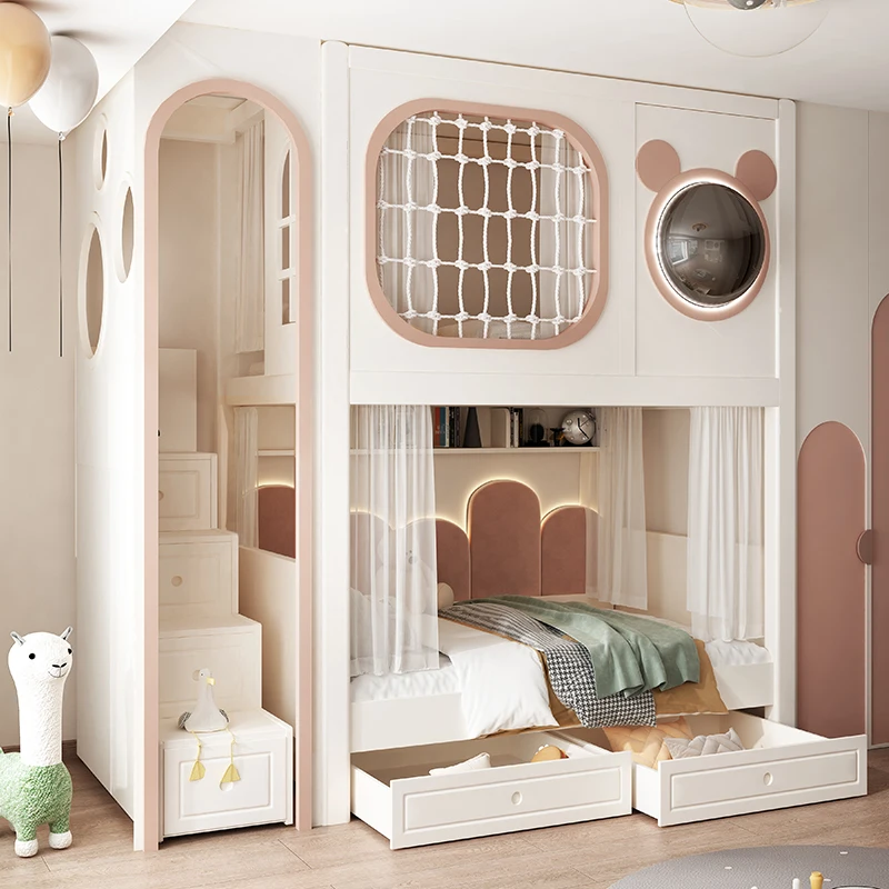 Modern Style Children Furniture Home Luxuce Nordic Loft Kids Beds Decker Guard Rails Custom Single Girls Children Bed Save Space