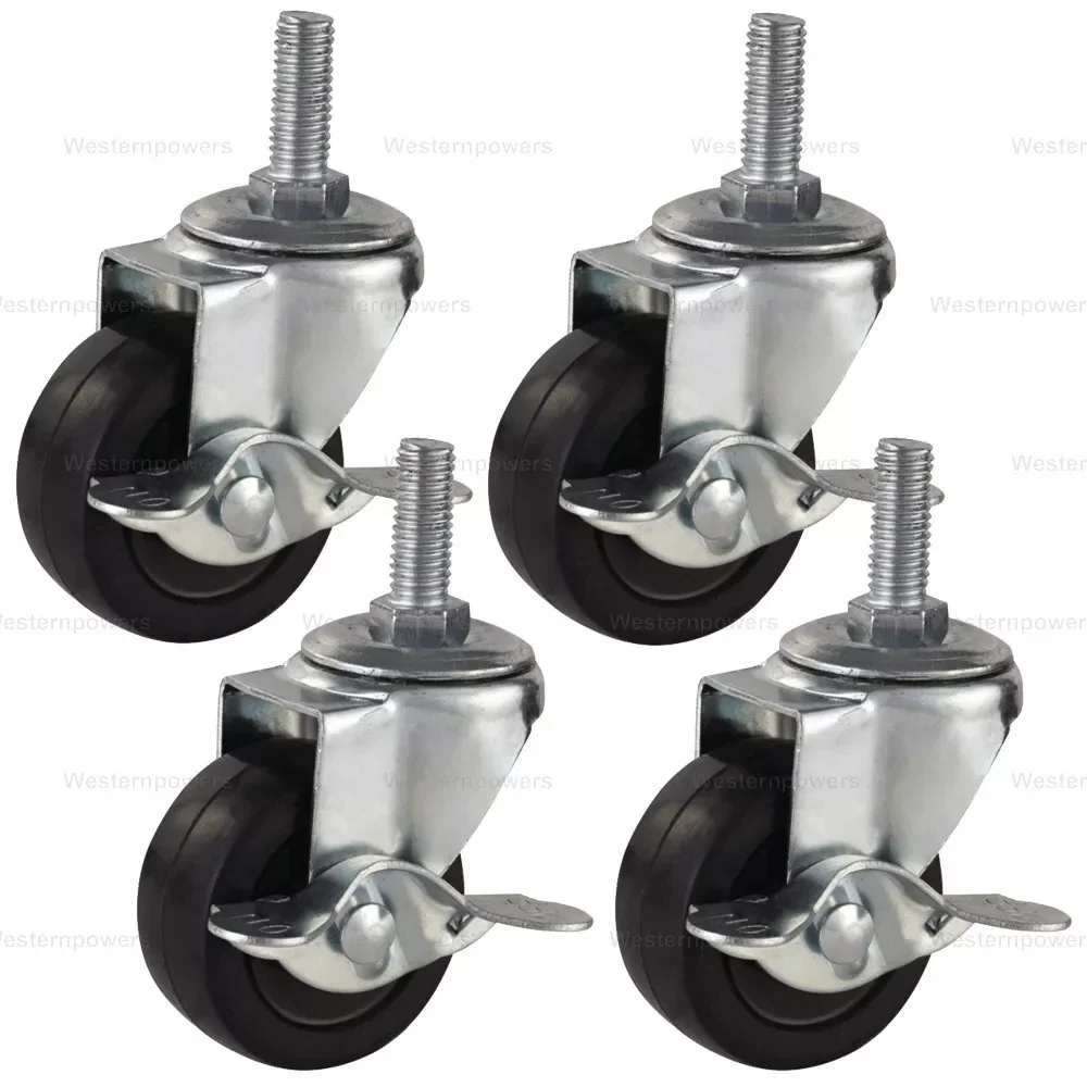 

4x 3 Inch Rubber Casters Heavy Duty Safety Brake Wheels For Wire Shelving Rack